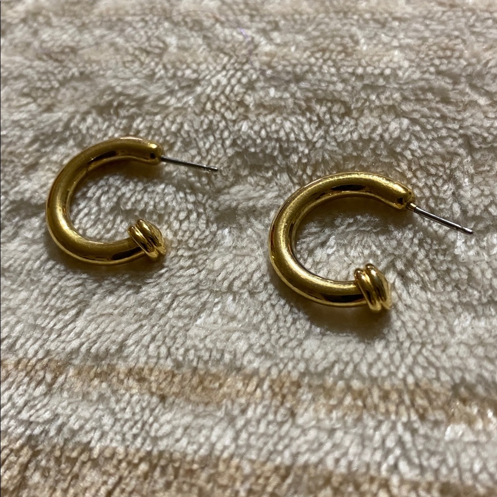 2 sets of pierced earrings in one .Gold Hoop Earrings with Ball Charm. - Picture 3 of 6